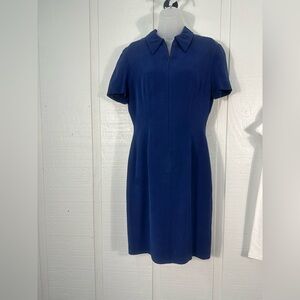 YL by Yair Navy Short Sleeve Zip Front Silk Dress Size 8 EUC